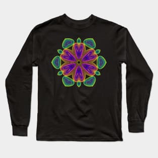 Lotus Kaleidoscope | Harmonograph Green Yellow Purple Black Long Sleeve T-Shirt